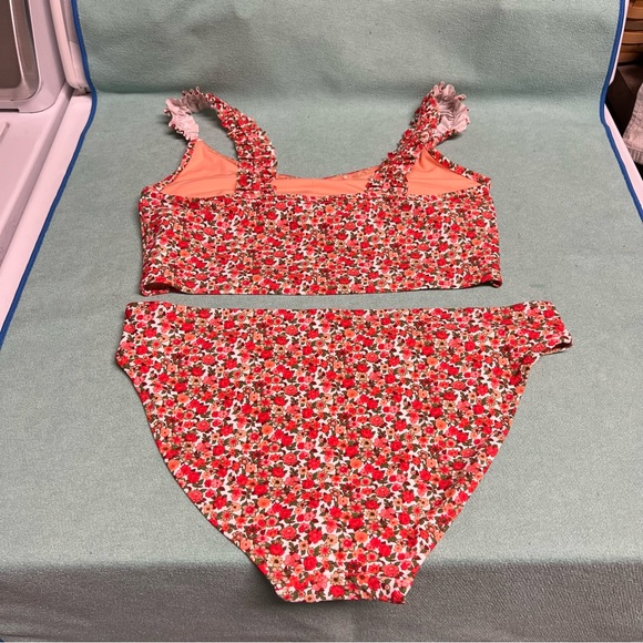 Aerie red Floral Bikini Set with Ruffle Straps and orange lining more coverage - Picture 3 of 8